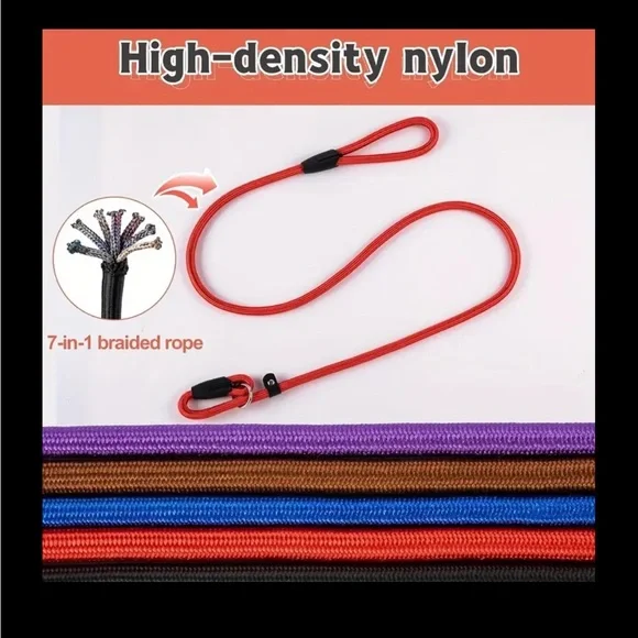 Dog Slip Nylon Leash 🪢 CHOOSE COLOR~ 5 Feet Long Black/Red/Blue - Picture 5 of 8